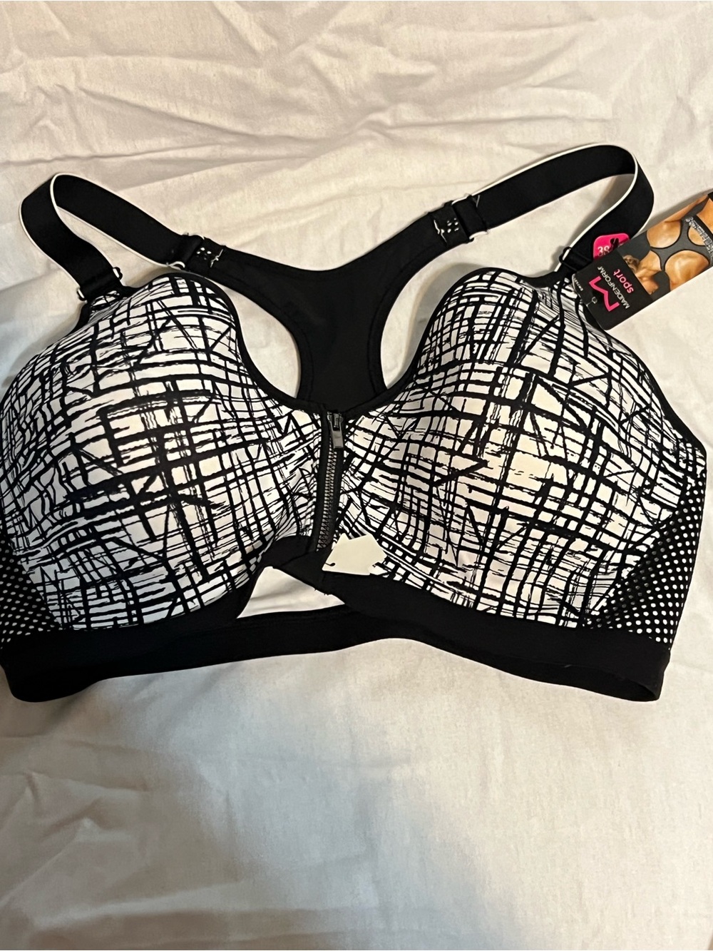 Maidenform Black & White Sport Secure Zip Front Bra
